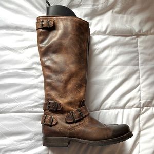 Frye Veronica Brown Back Zip Tall Boots